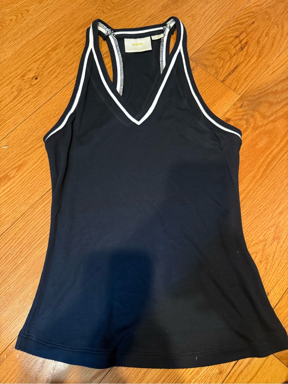Anthropologie Black Racerback V-Neck Tank with White Trim